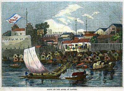 Scene på floden ved Canton, Kina, c1840 af Unbekannt