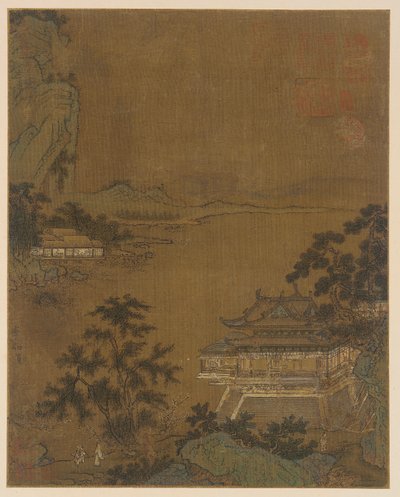 Forsker ankommer til en Riverside Pavillion, Ming-dynastiet, 1400-tallet. af Unbekannt