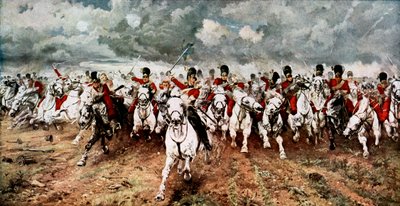 Scotland for Ever, anklagen mod de skotske grå ved Waterloo, 18. juni 1815 af Unbekannt