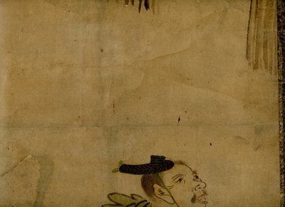 Rulmonteret maleri, der skildrer et traditionelt japansk 2-mands komediehold kendt som manzai af Unbekannt