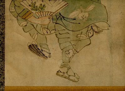 Rullemonteret maleri, der skildrer et traditionelt japansk 2-mands komediehold kendt som manzai (2) af Unbekannt