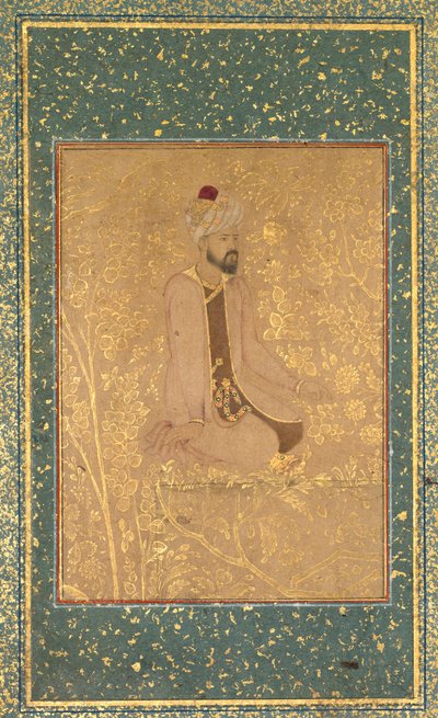 Seated Scholar, Border Fragment fra TeheranBerlin-albummet, ca. 1605-1610. af Unbekannt