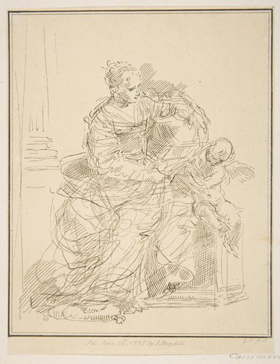 Siddende kvinde med putto, 1775. af Unbekannt