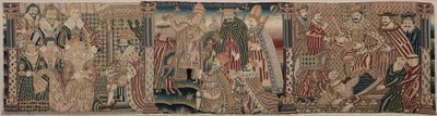 Udsnit af en broderet frise: Ahasverus og Esther, The Pope Chiding the Emperor, 1625-1649. af Unbekannt
