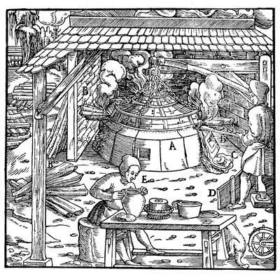 Adskillelse af bly fra sølv eller guld i en kuppelovn, 1556 af Unbekannt