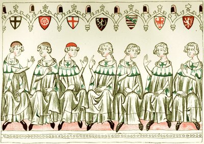 Syv kurfyrste stemmer på Henrik VII, den hellige romerske kejser Kopi af en miniature fra Balduineum, 1341 af Unbekannt