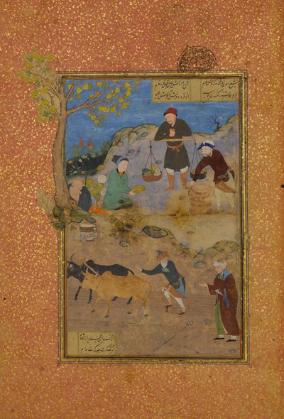 Shaikh Mahneh and the Villager, Folio 49r fra a Mantiq al-tair Language of the Birds, 1487. af Unbekannt
