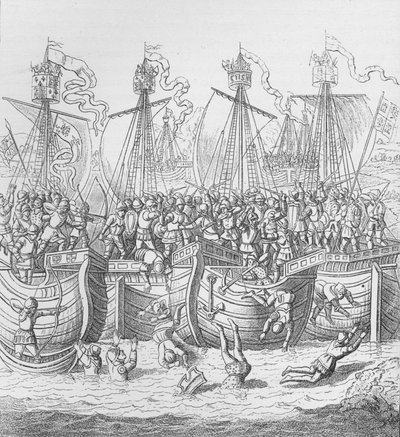 Skibe i La Rochelle, Frankrig, i 1372, c1804 1906 af Unbekannt