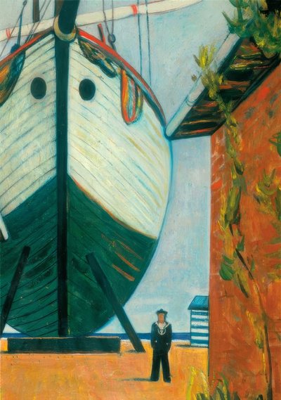 Skibsværft med en sømand af Unbekannt