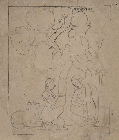 Shiva og Parvati i en bjerggrotte, ca. 1800. af Unbekannt