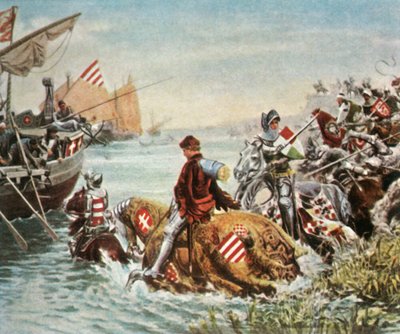 Sigismund bliver reddet efter slaget ved Nicopolis, 1396, 1936. af Unbekannt