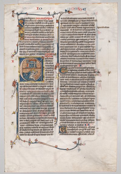 Single Leaf from a Bible: Initial E[t factum est] med Jonah Swallowed by the Whale, ca. 1290. af Unbekannt