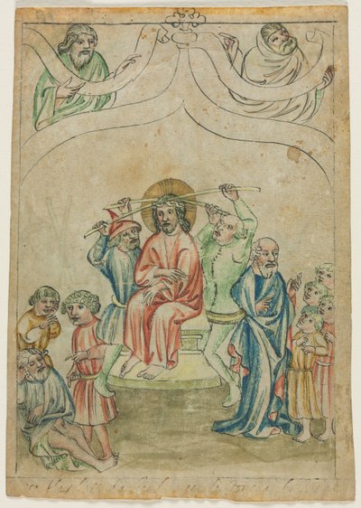Enkelt blad fra en Biblia Pauperum: Kristus bærer korset verso, ca. 1410. af Unbekannt