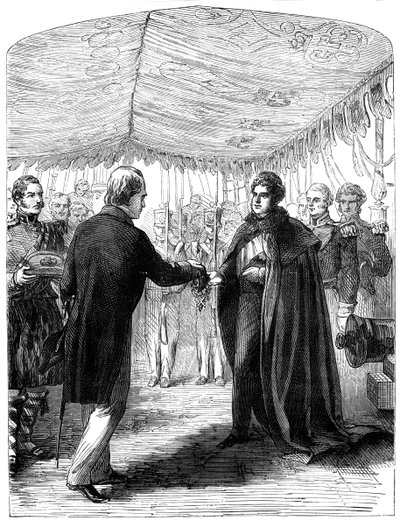 Sir Walter Scott præsenterer St Andrews kors til kong George IV, 1822 af Unbekannt