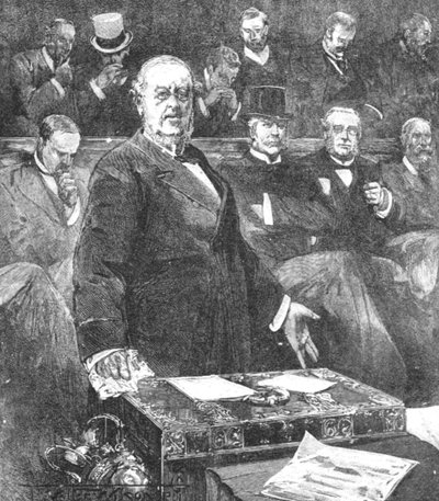 Sir William Harcourt annoncerer Lord Roseberys regerings tilbagetræden, 1895, 1901. af Unbekannt