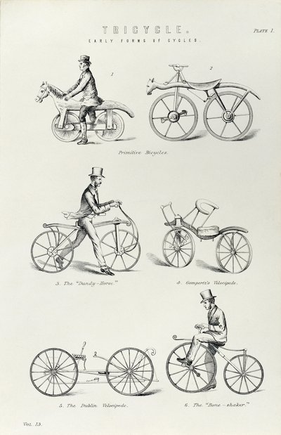 Seks tidlige former for cykel, c1870 af Unbekannt