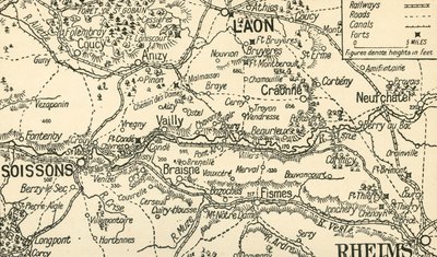 Skitsekort over Aisnedalen over Soissons, 1914, c1920. af Unbekannt