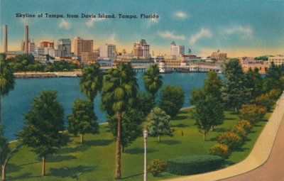 Skyline of Tampa, fra Davis Island, Tampa, Florida, c1940