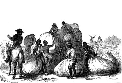 Slavearbejde læsser sække med bomuld på vogn, sydlige stater i USA af Unbekannt