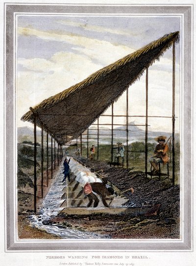Slaver, der vasker for diamanter, overvåget af supervisorer med piske, Brasilien, 1815 af Unbekannt