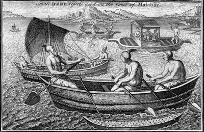 Lille fartøj brugt på kysten af Malabar Cochin, Indien, c1700-tallet af Unbekannt
