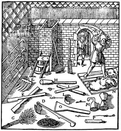 Smeltning af malme guld, sølv, kobber og bly, 1556 af Unbekannt
