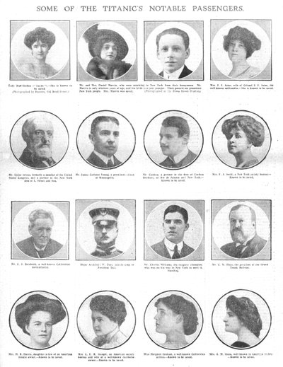 Nogle af Titanic bemærkelsesværdige passagerer, 20. april 1912. af Unbekannt