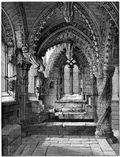 Sydøstlige hjørne af Lady Chapel, Rosslyn Chapel, Skotland, 1893 af Unbekannt