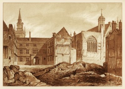 Sydøst udsigt over Guildhall Chapel og Blackwell Hall, City of London, 1886 af Unbekannt