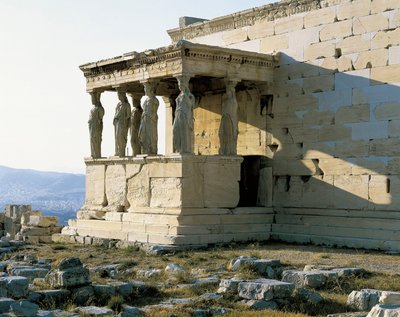Sydsiden af Erechtheion-templet, Athens Akropolis. Fotografi. af Unbekannt