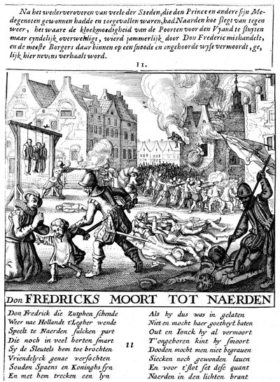 Spanske tropper afbrænder bygninger og massakrerer under spansk herredømme i Holland, 1567-73 af Unbekannt