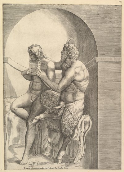 The Mirror of Roman Magnificence: Pan Teaching the Young Olympus to Play the Flute, ca. 1540-80. af Unbekannt