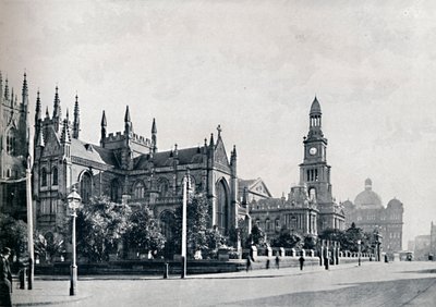 St. Andrews Cathedral, Sydney Rådhus og Market Buildings, c1900. af Unbekannt