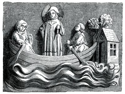Sankt Julian og Sankt Basilissa, hans kone, formidler Kristus i deres båd, 13. århundrede 1870 af Unbekannt
