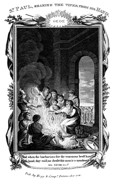 Apostlen Paulus ryster hugormen fra sin hånd, c1808 af Unbekannt