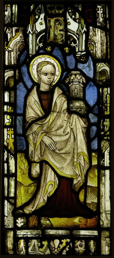 Farvet glaspanel med St. Barbara, britisk, ca. 1450. af Unbekannt