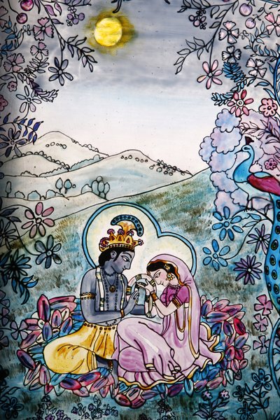 Farvet glas i Iskcon-templet: Krishna og Rada, Londres, Grande-Bretagne af Unbekannt