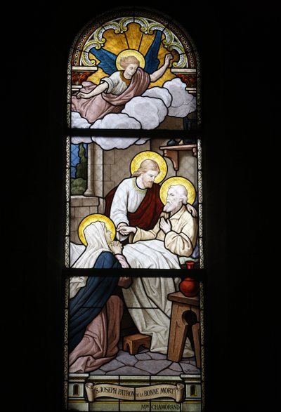 Glasmaleri i Notre Dame du Rosaire katolske kirke: Saint Joseph, skytshelgen for døden, Saint-Ouen, Frankrig af Unbekannt