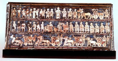 Standard of Ur, krigssiden, fra den kongelige kirkegård i Ur, Sumerian, c2500 f.Kr. af Unbekannt