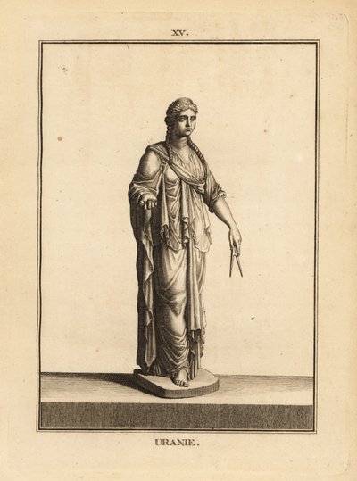 Statue af Urania, astronomiens muse, med et par kompasser af Unbekannt