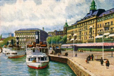 Dampbåd ved kajen ved Grand Hotel, Stockholm, c1928. af Unbekannt
