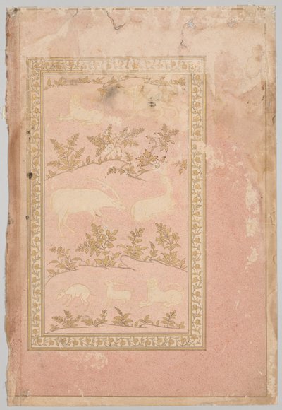 Stencilerede scener af løve og gazelle, ca. 1710. af Unbekannt