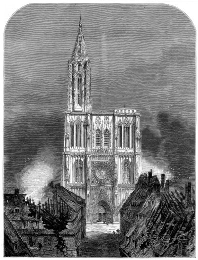 Strasbourg-katedralen under det sidste bombardement af byen, den fransk-preussiske krig, 1870 af Unbekannt