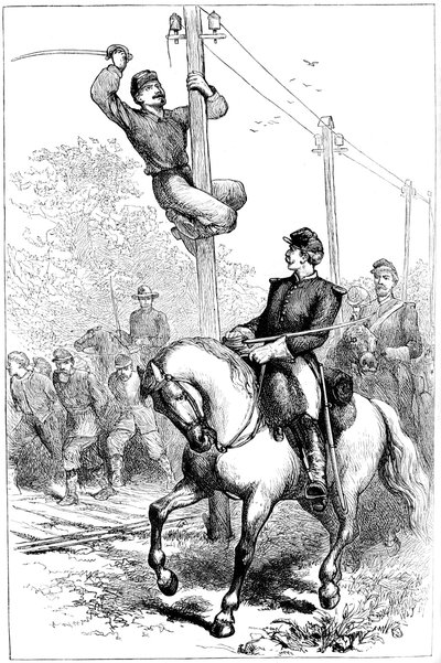 Stuarts kavaleri skærer telegrafledninger, amerikansk borgerkrig, c1861-1864 c1880 af Unbekannt