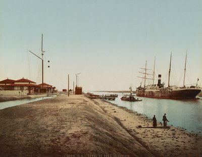 Suez-kanalen ved El Qantara, ca. 1900 (farvefotokrom) af Unbekannt