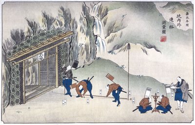 Opmåling af indgangen til en mine, Japan, ca 1850 af Unbekannt