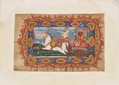 Surya, solguden, i en vogn trukket af syv heste, tidligt i det 19. århundrede af Unbekannt