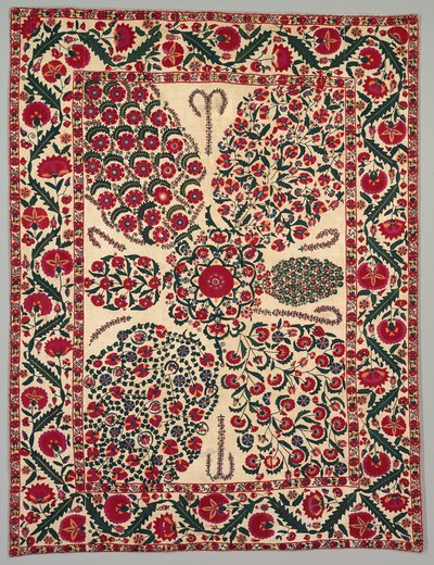 Suzani med blomsterspray, 1800-1850. af Unbekannt