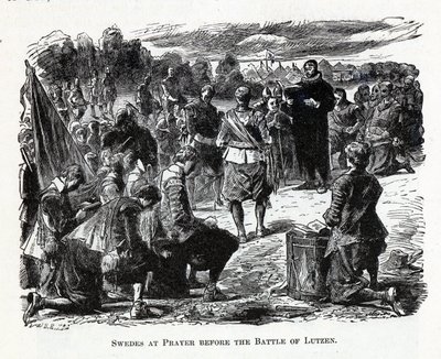 Svenskere ved bøn før slaget ved Lützen, 1882 af Unbekannt