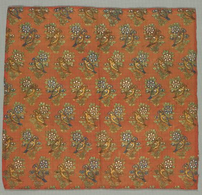 Taftfragment med Gul-u-Bulbul-rose og nattergalmønster, 1700-tallet. af Unbekannt